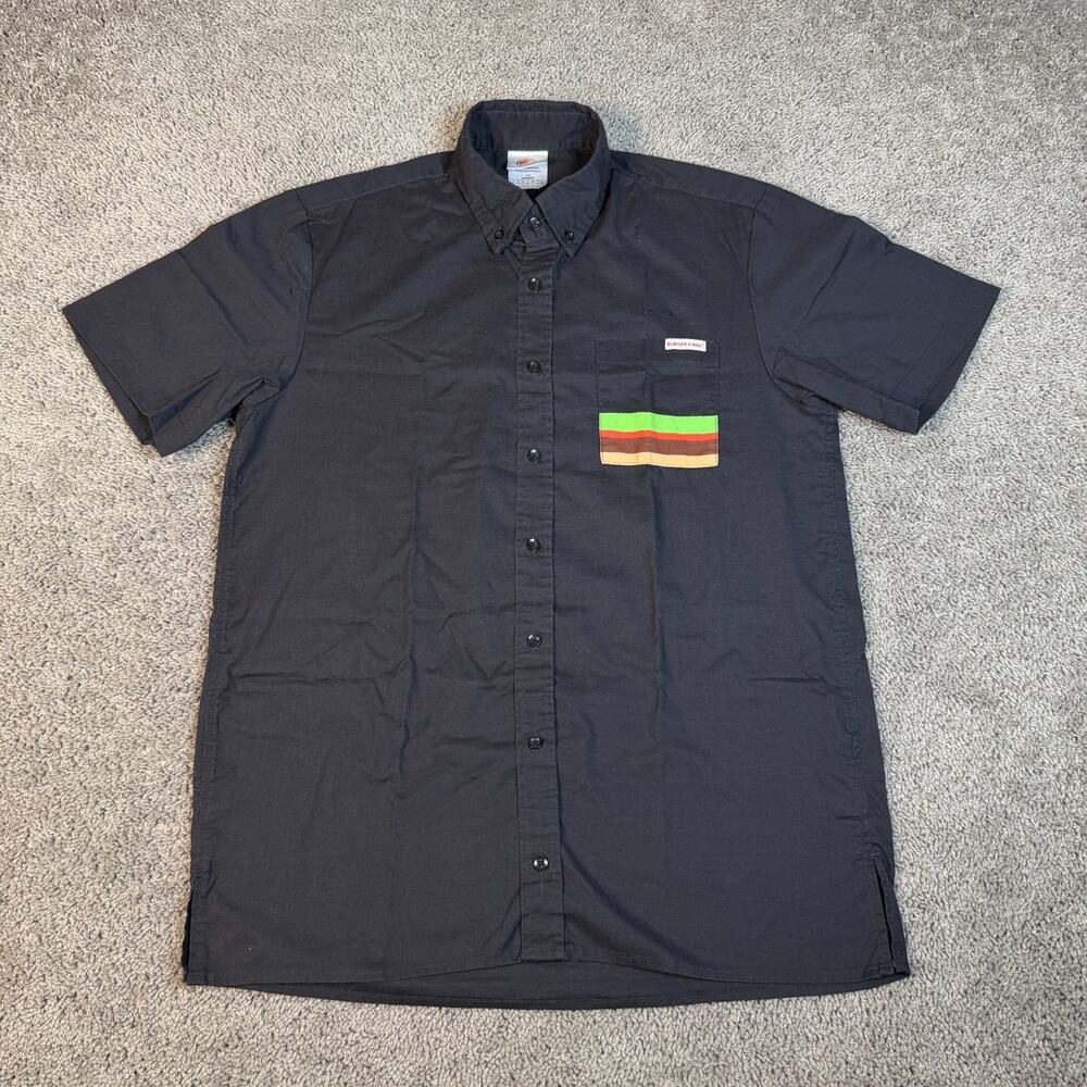 Burger King Shirt Mens M Black Manager Employee Short Sleeve Button Up Workwear
